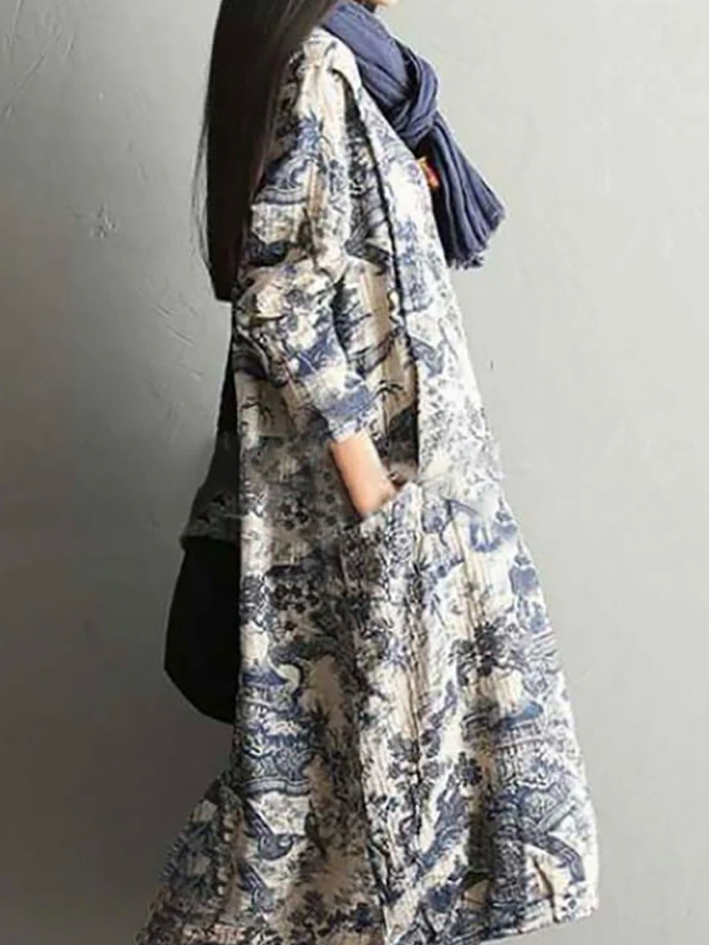 Buykud Chinese Patterned Toile Dress in Navy Sz 3XL - Picture 3 of 12
